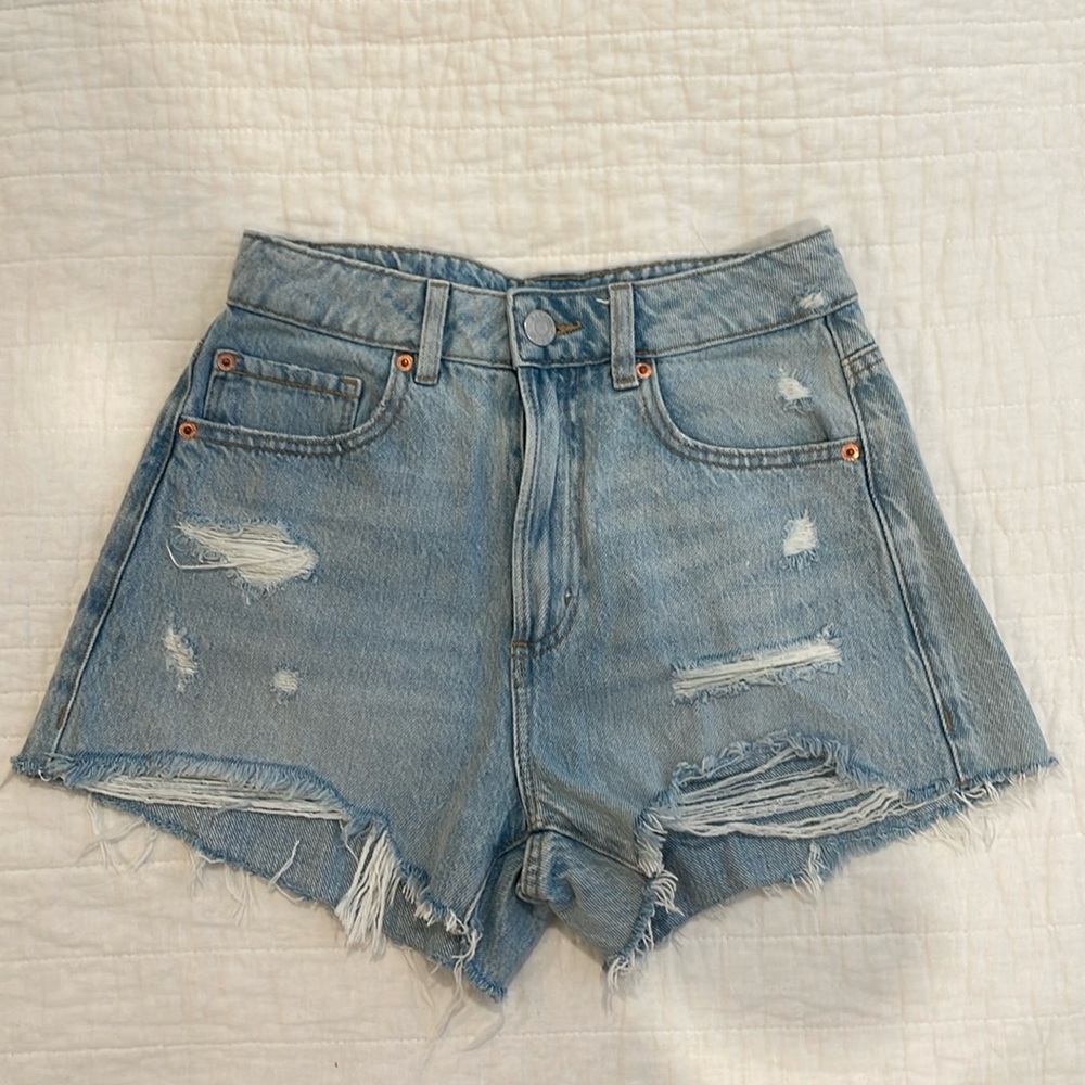Garage Denim Festival High-Rise Light Wash Distressed Denim Cut-Off Jean Shorts